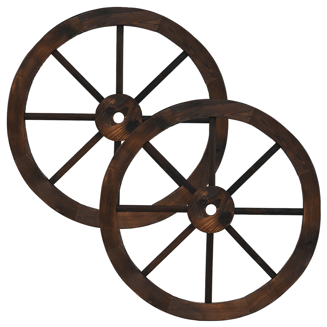 Set of 2 Rustic 24" Wooden Wagon Wheels Carbonized Fir Wood Decor